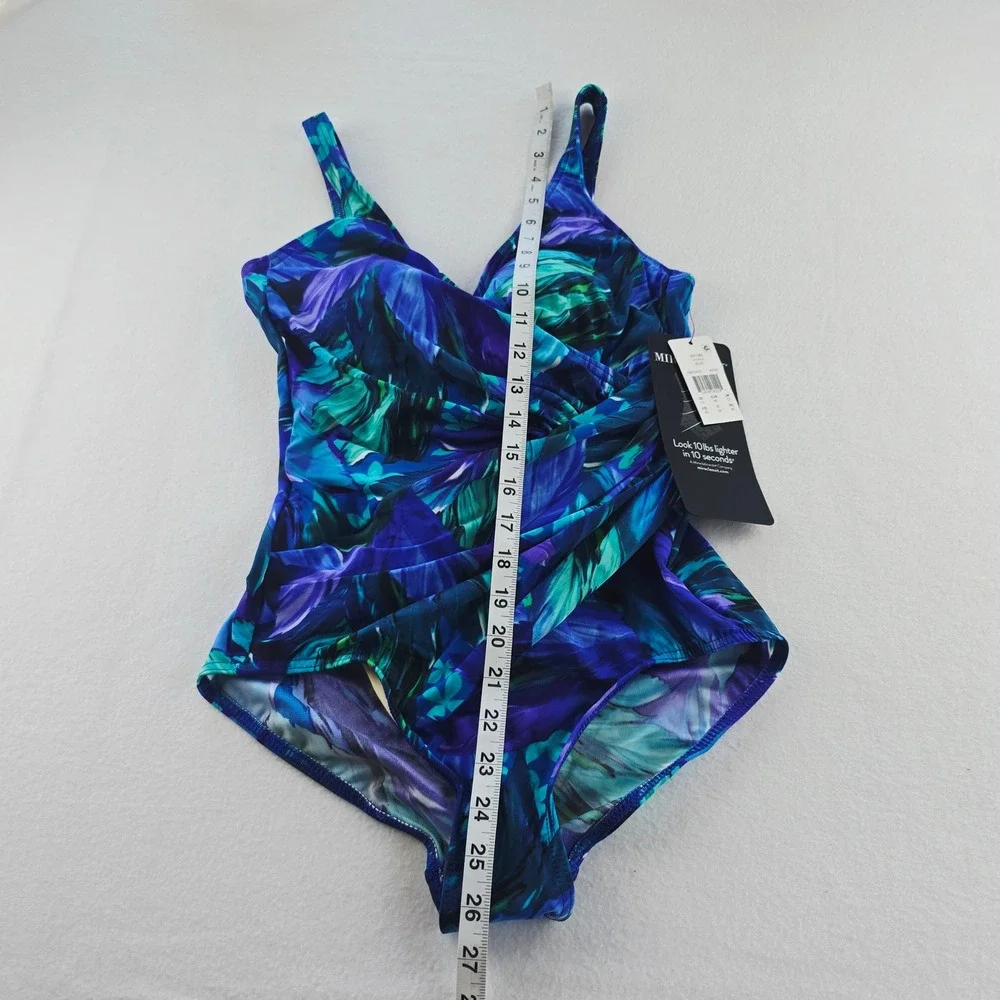 Miraclesuit NWT 2B Flamenco Oceanus‎ Blue Tummy Control One Piece Swimsuit US 10
